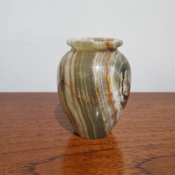 Onyx Polished Stone Vase Brown, tan, green,‎ cream 4" Tall - Picture 4 of 10